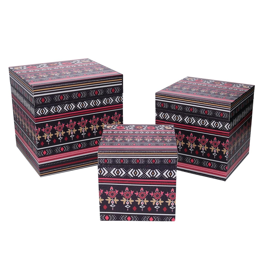 Eco-leather box 1-3 multicolored flowers cm24x24h24