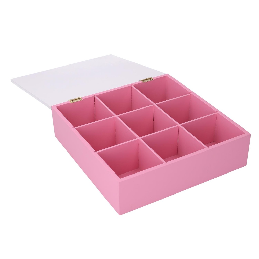 Scatola legno 9 scomparti multicolor quadro cm24x24h7