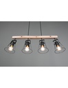 Sospensione Barra Legno 4 Luci Jaipur Industriale Vintage Nero E Legno Trio Lighting
