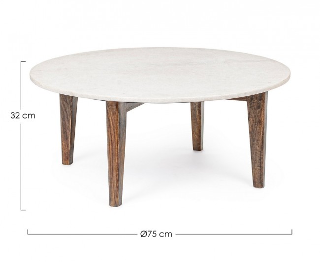 Tavolino in legno e marmo stile vintage cm Ø75x32h
