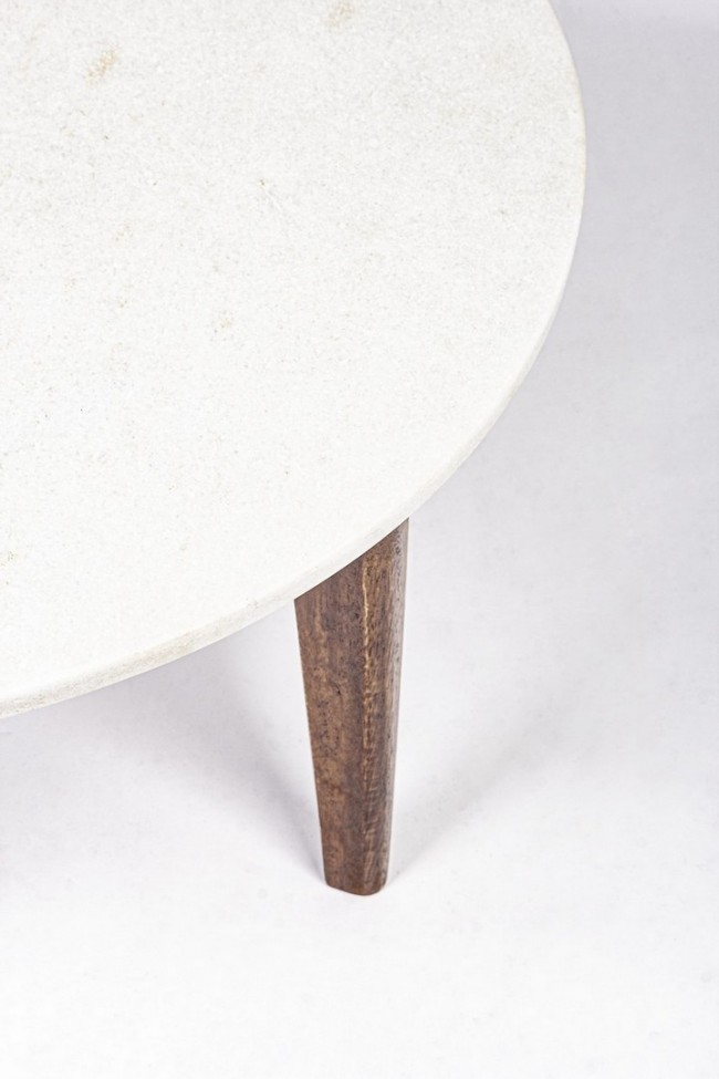 Tavolino in legno e marmo stile vintage cm Ø75x32h