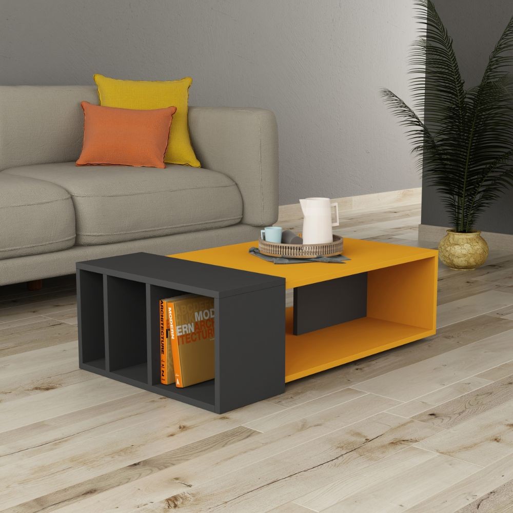 Tavolo da salotto Anita colore mostarda antracite - 102x56,5x32 cm