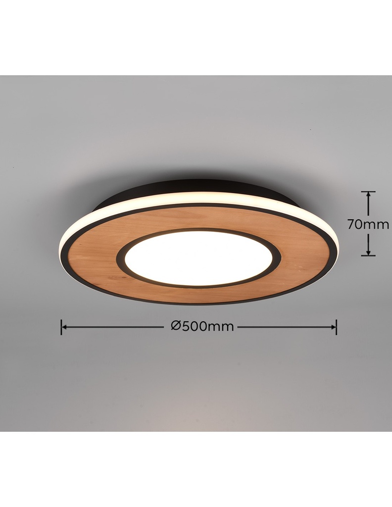 Plafoniera Vintage Legno Led Dimmer Deacon Ø50 cm Trio Lighting - Samnite