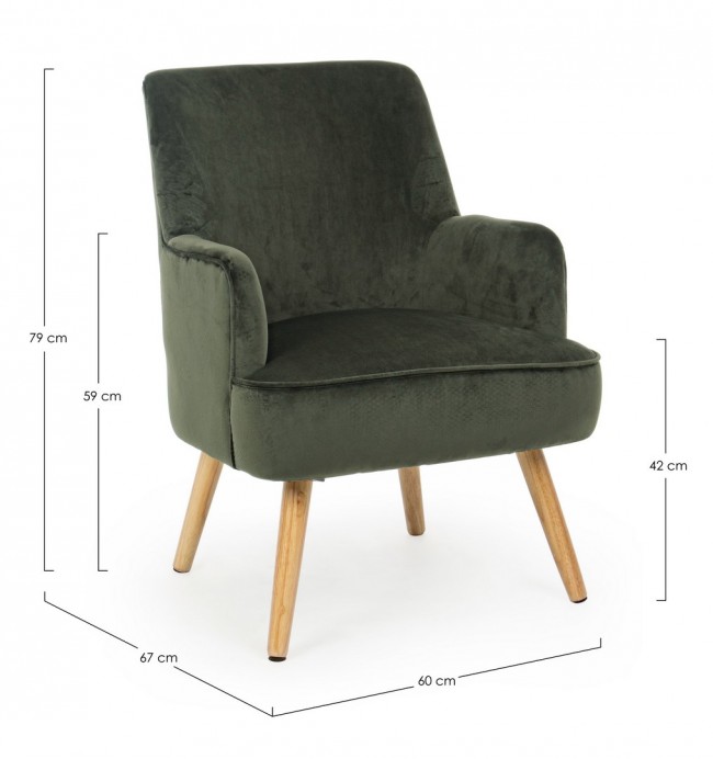Poltrona vintage da soggiorno in velluto Verde Scuro ADELINE 60x67x h79 cm - Samnite