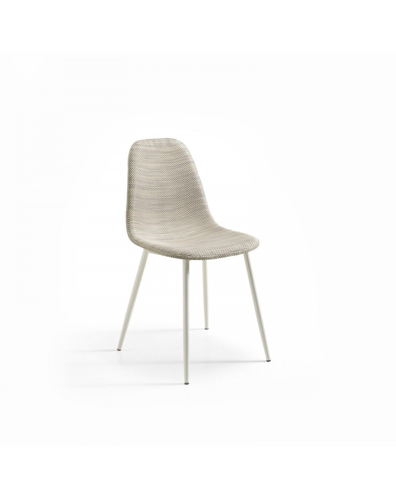 Set di 4 Sedie in Similrattan Beige con Struttura in Metallo Bianco, 43x38x86.5cm