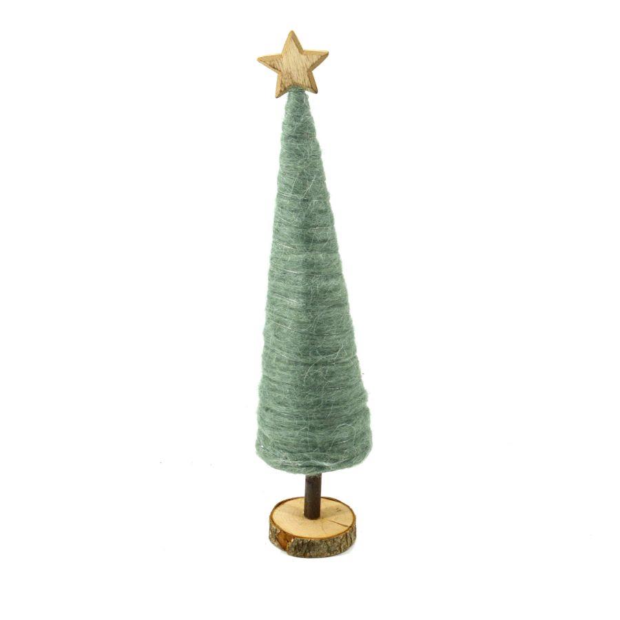 Albero in legno tessuto verde con stella tondo 9x42 cm