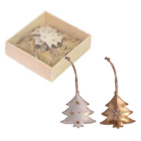 Albero Metallo Confezione 8pz Bianco Oro 10x10x3 cm