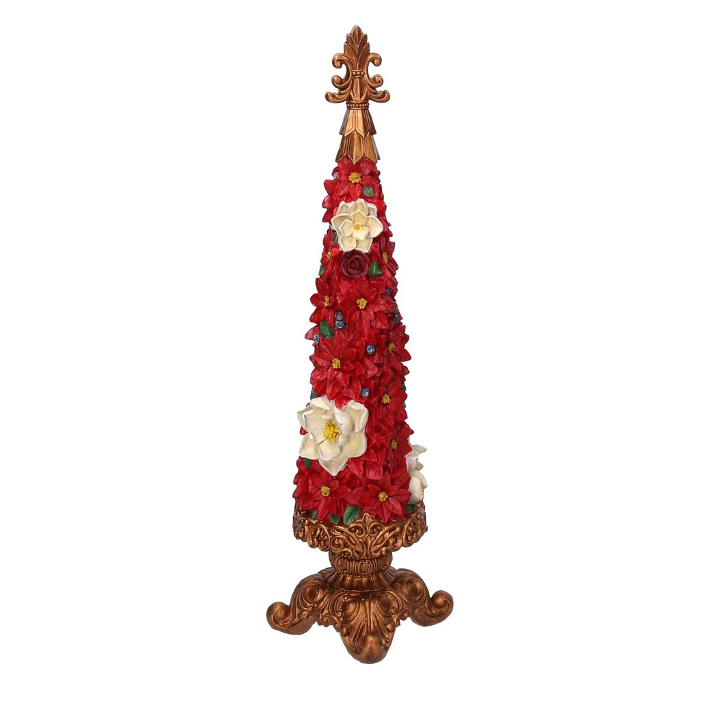 Albero in resina con fiori rossi 13x13x47,5 cm