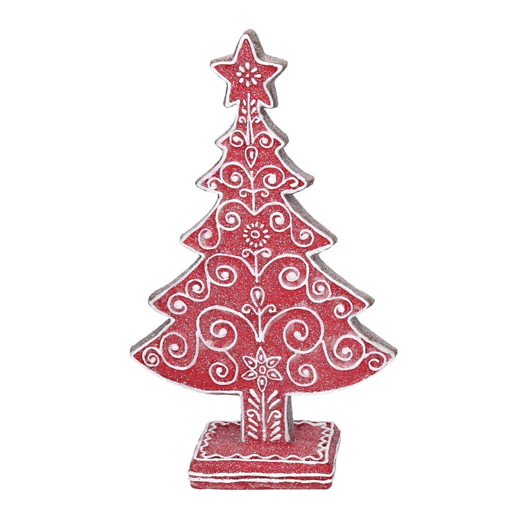 Albero rosso in resina con decori bianchi 16x5,7x24 cm
