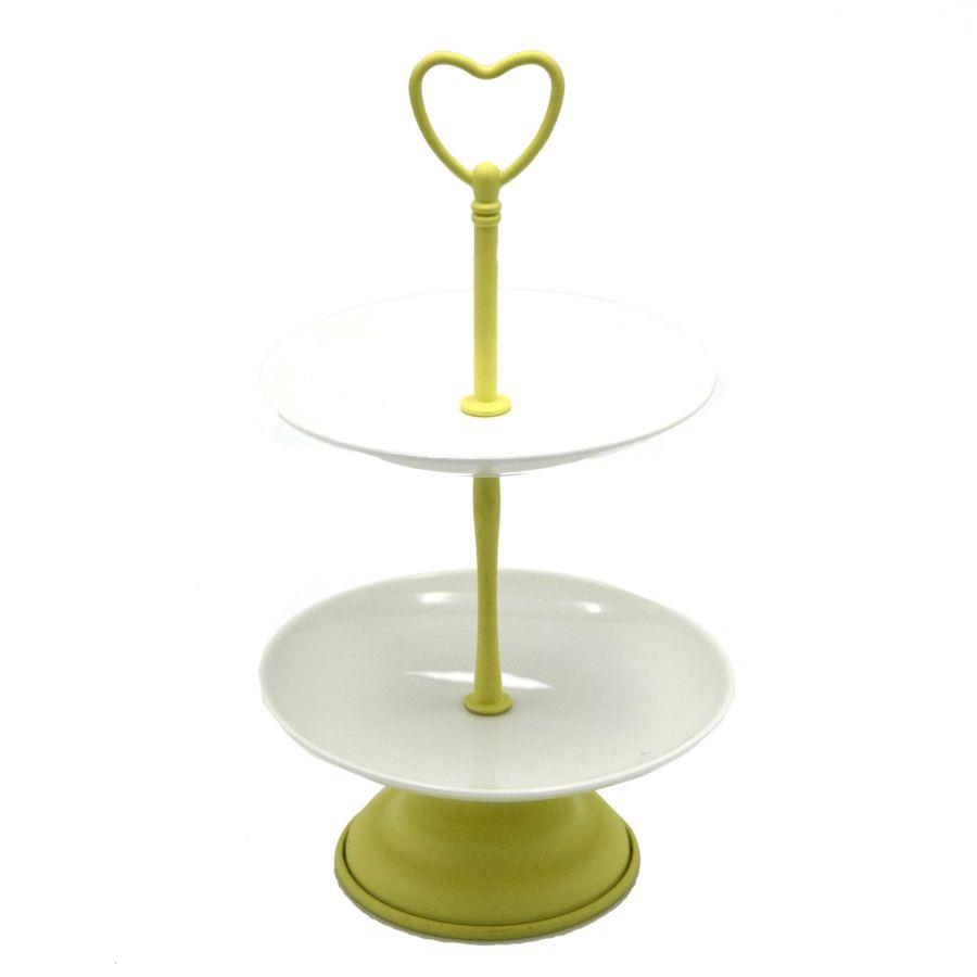 Alzata metallo giallo a 2 piani cmø15h27