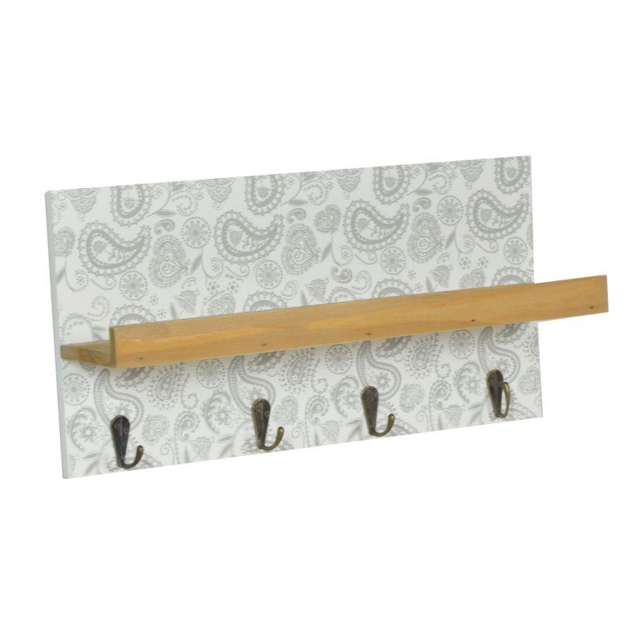 Appendino Legno Stilla 4 Posti Grigio con Mensola 35x5,5x18 cm