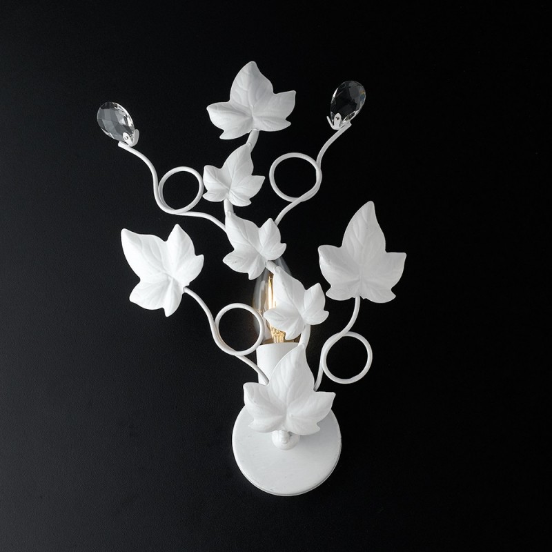 Applique shabby in ferro una luce Bianco strass  22x h32 cm edera