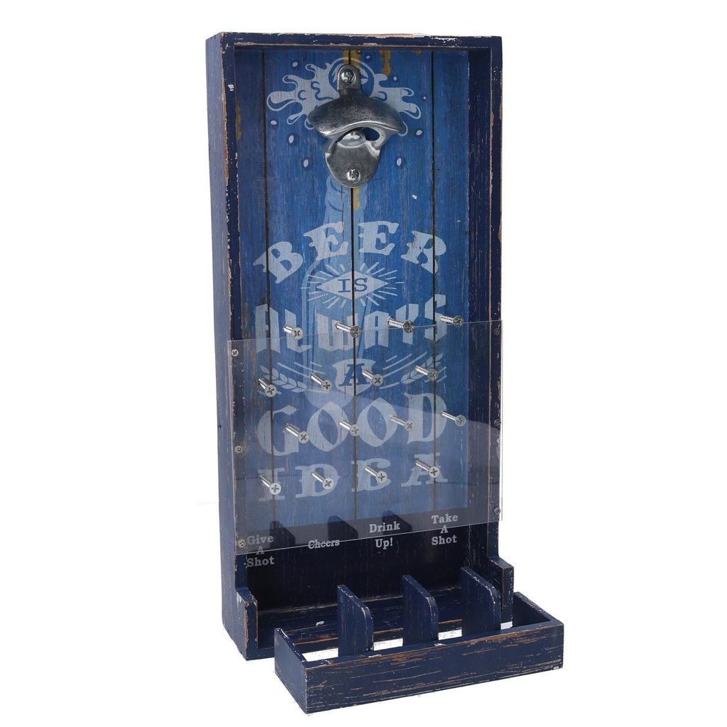 Apribottiglie in legno blu rettangolare 19x38,5x7,5 cm