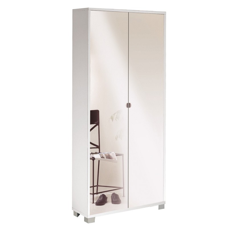 Armadio slim multiuso con due ante a specchio e otto ripiani in Bianco Cenere 83x29x h190 cm