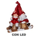 Babbo Natale LED in Resina con Bimba Rossa - 40x26x15 cm