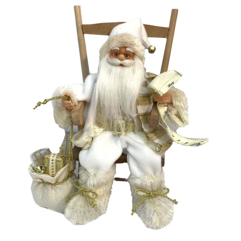 Babbo Natale Tessuto su Sedia Bianco Oro 23x22,5h30 cm