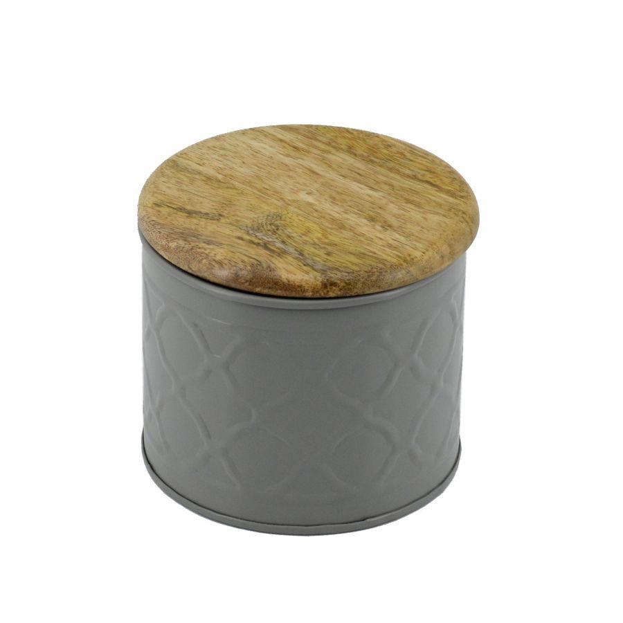 Barattolo Metallo Tappo Legno Grigio 12x12x13 cm