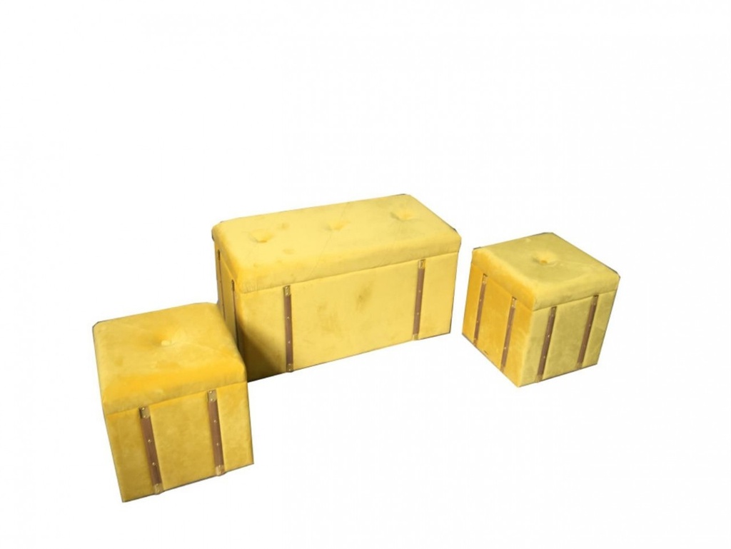 Baule con Pouff in velluto giallo - Spazioso e Versatile - Misure: 35x35x38 cm e 80x40x44 cm