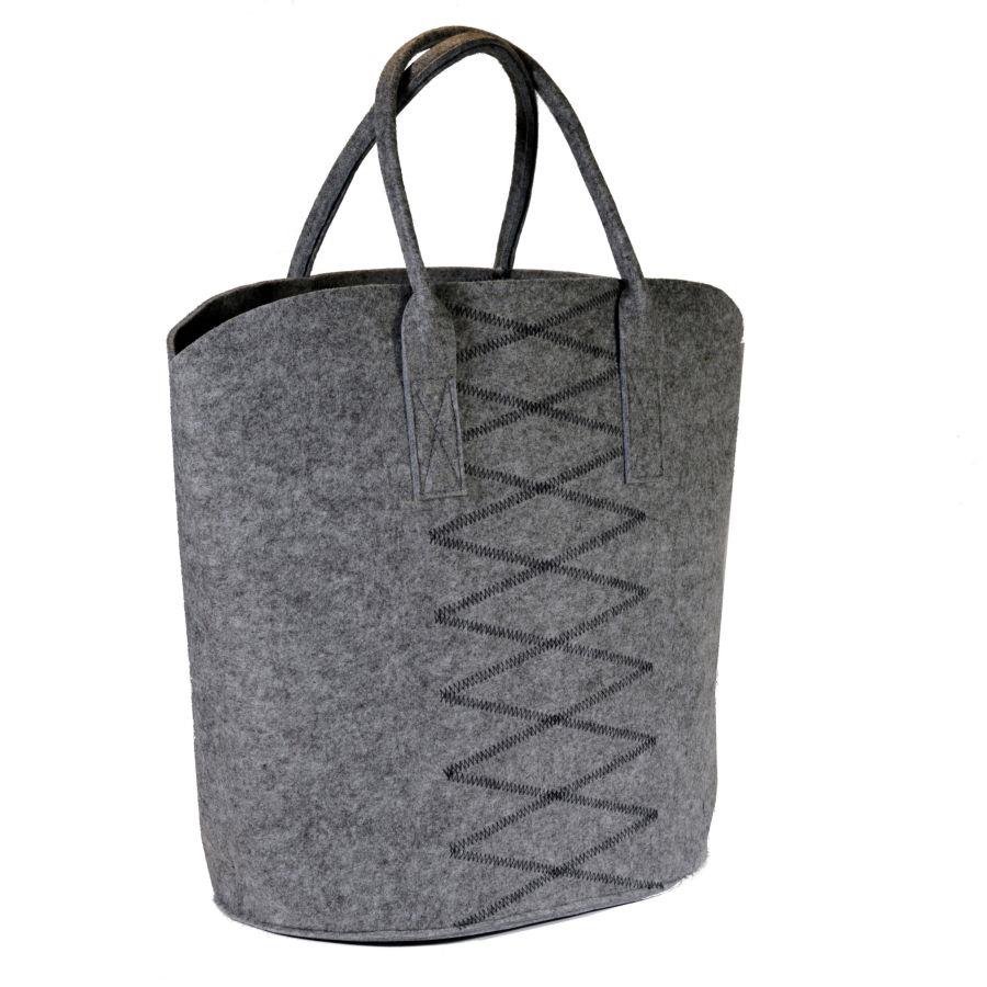 Borsa in feltro grigio chiaro con decoro nero a rombi - 55x27x47 cm