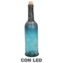 Bottiglia Vetro Blu Pavone con LED Tondo 8x8x29 cm