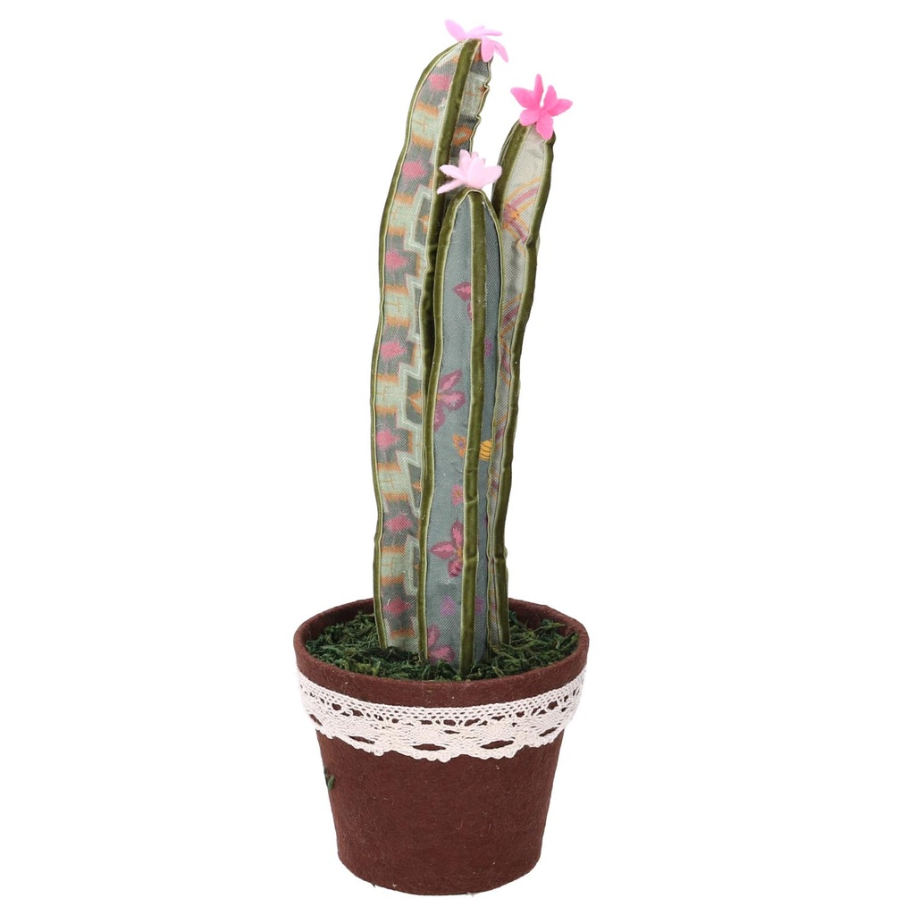 Cactus tessuto con fiore verde tondo 14x14x41 cm