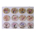 Set di 12 calamite in metallo assortite con espositore fioric cmø7,3