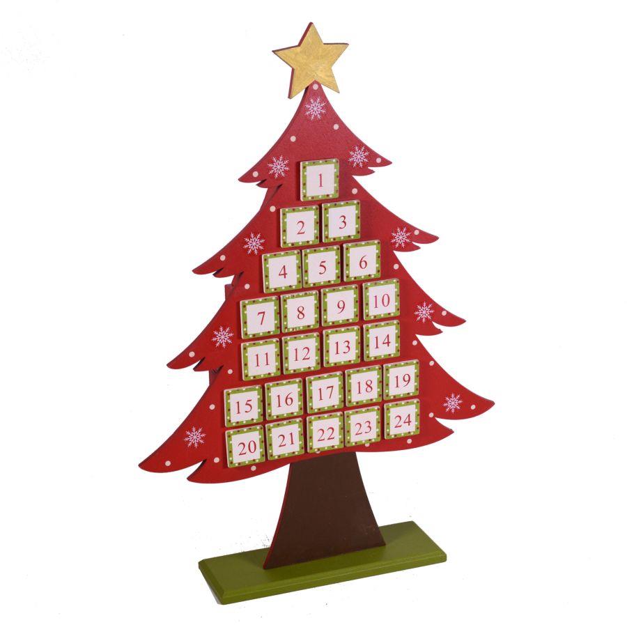 Calendario dell'avvento in legno rosso albero 36x8x53 cm