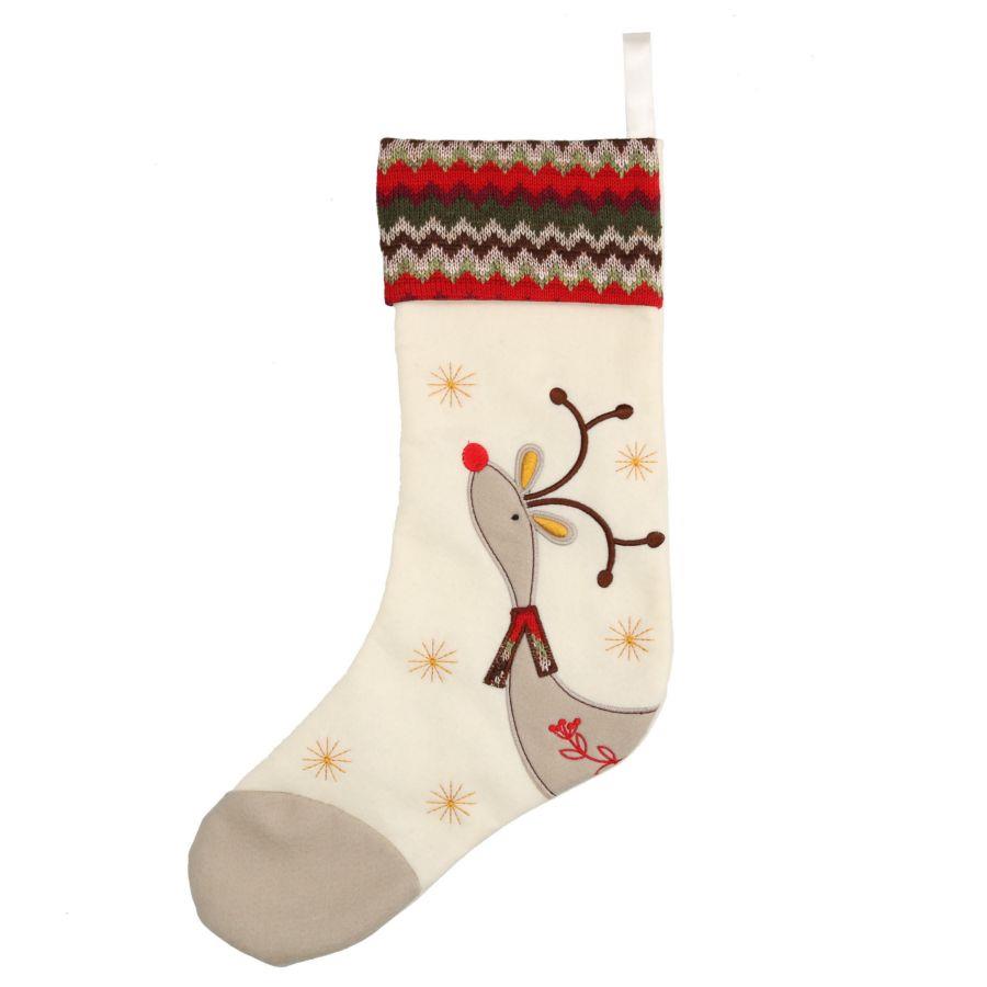 Calza in tessuto bianco con renna - 30x53x1 cm