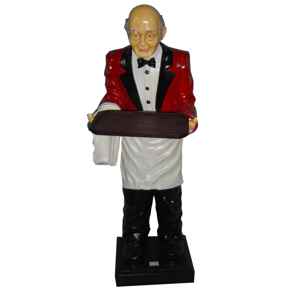 Cameriere con vassoio in resina, altezza 145 cm