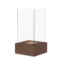 Caminetto al bioetanolo moderno in ruggine, con struttura in acciaio satinato e vetro temperato, 25 x 25 x 65 cm