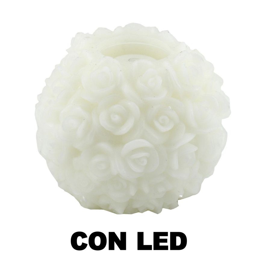 Candela Led Bianco con Rose 25x20 cm