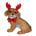 Cane in resina con corna e fiocco, dimensioni cm17x10h17