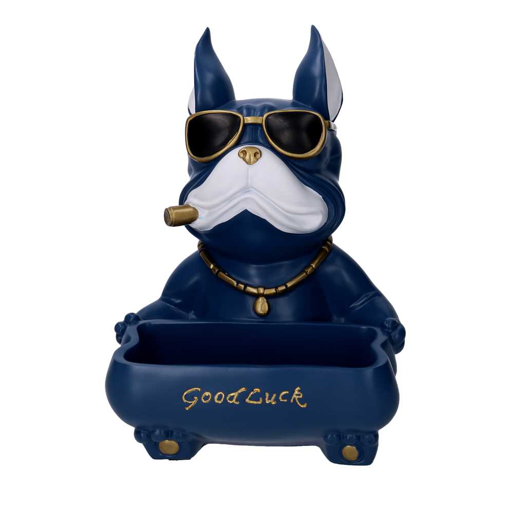 Cane svuotatasche blu in resina 22x22h30 cm