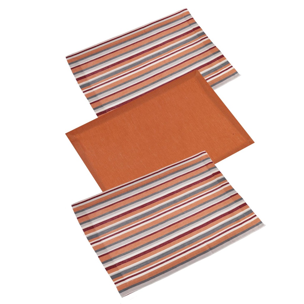 Set 3 pezzi Canovaccio Stripe bordeaux tinto in filo cm50x70
