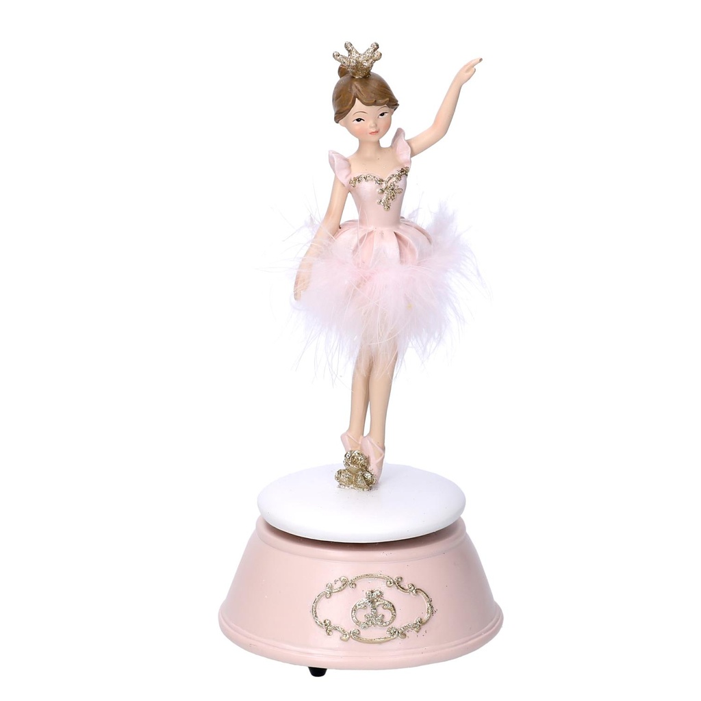 Carillon Ballerina Rosa in Resina 10,5x10,5x22,5 cm
