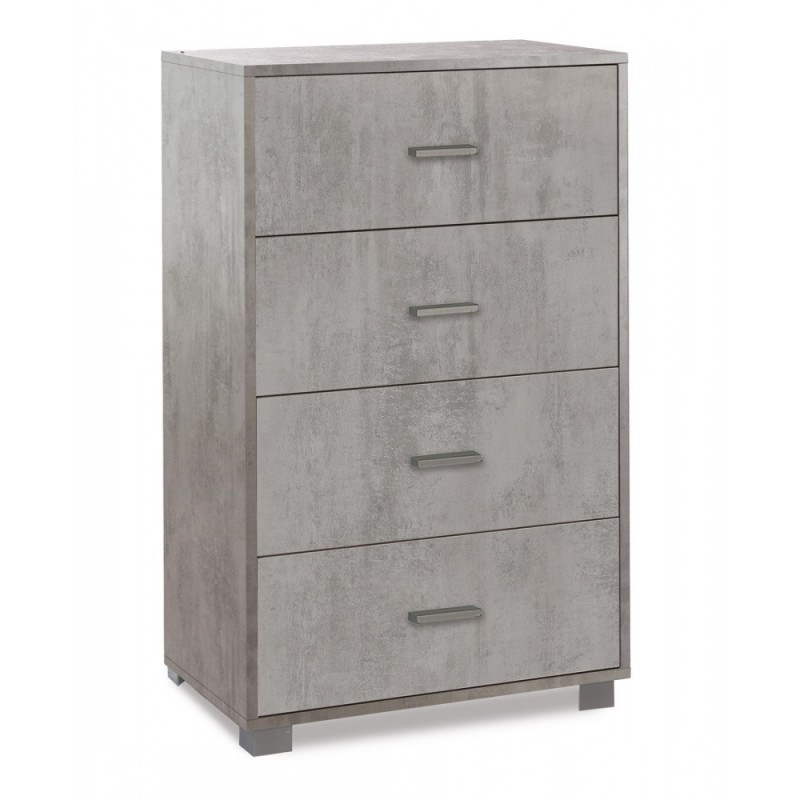 Cassettiera da camera con quattro cassetti Beton Cemento 70x41x h112 cm