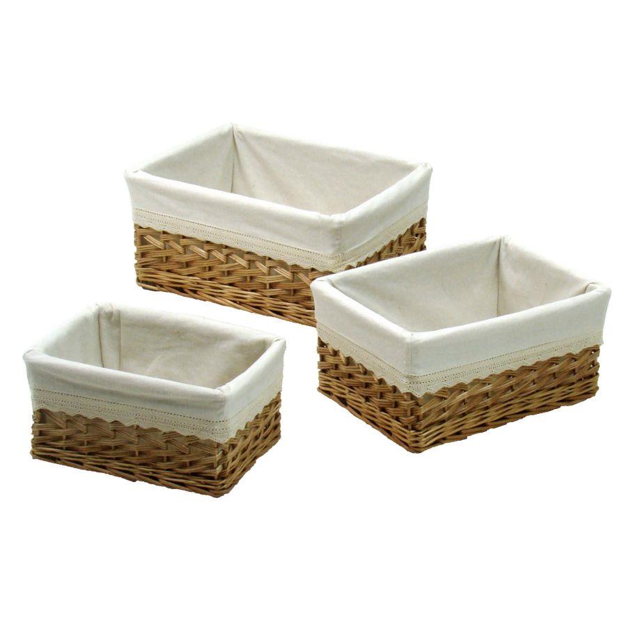 Cassetto in Vimini con Fodera in Pizzo Rettangolare 42x31h19 cm