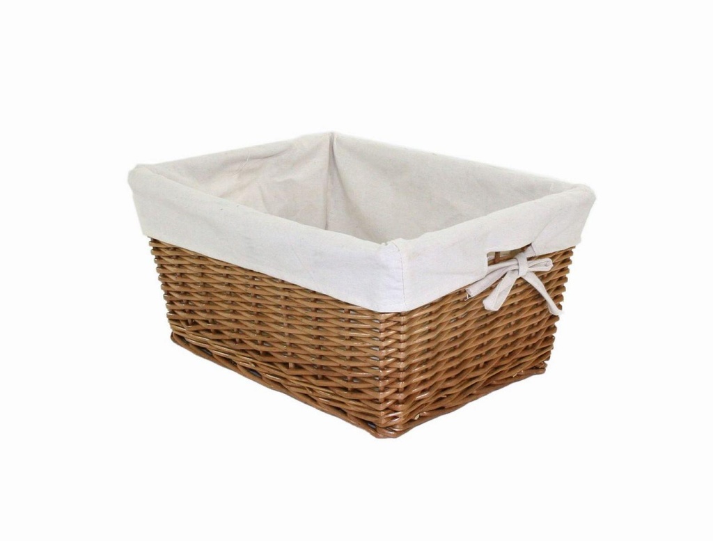 Cassetto in vimini miele con fodera bianca 41x31h19 cm