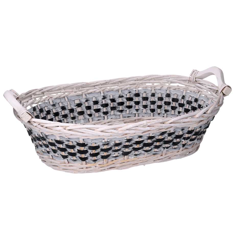 Cesta in vimini intrecciato azzurro e bianco ovale 45x35x12 cm