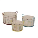 Set 3 Cestoni in Metallo con Fodera - Misure: 36x32x20, 40x38x24, 48x44x33,5