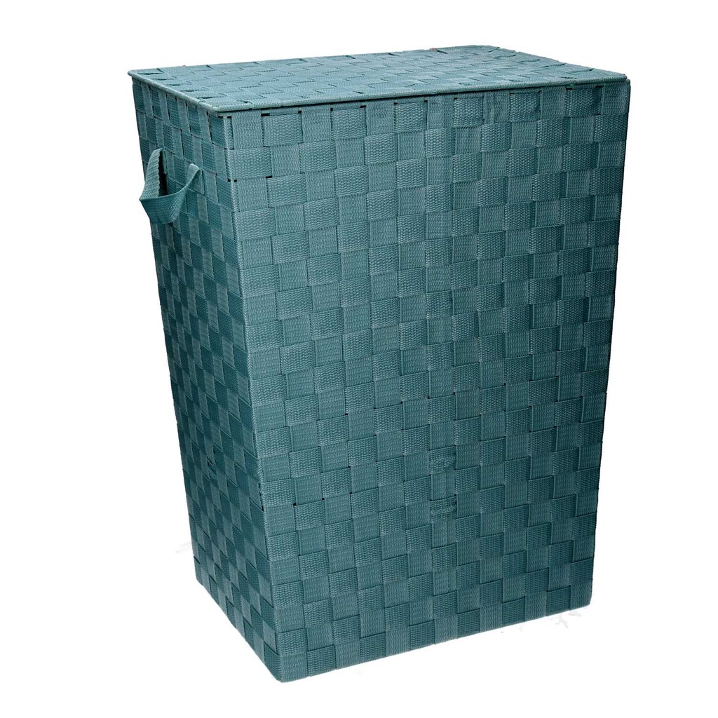 Cestone verde acqua in poliestere foderato rettangolare cm40x30h53