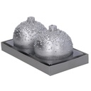 Confezione 2 pezzi candela paraffina sfera con bolle argento ø7,5h7,5