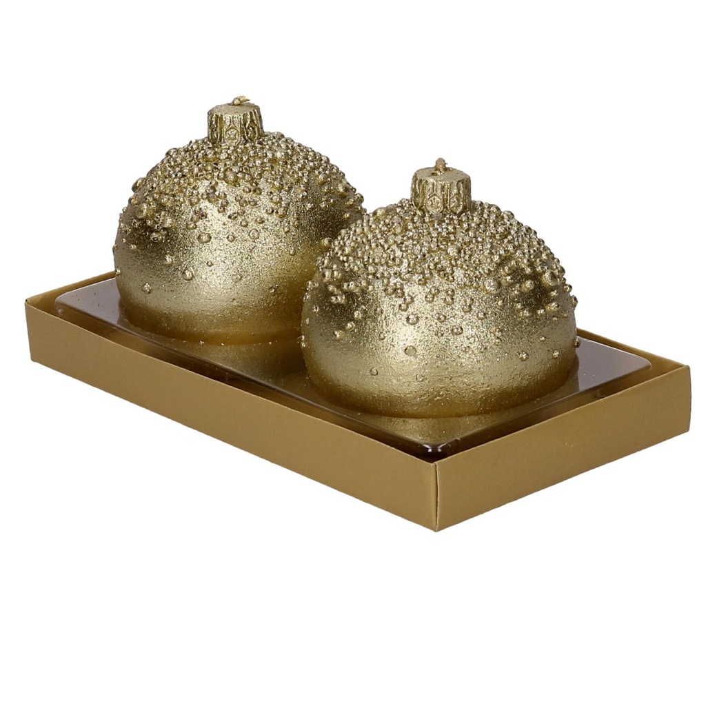 Confezione 2 pezzi candela paraffina sfera con bolle oro ø7,5h7,5