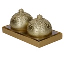 Confezione 2 pezzi candela paraffina sfera con bolle oro ø7,5h7,5