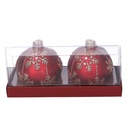 Confezione 2 pezzi candela sfera con fiocchi di neve rosso ø7,5h7,5