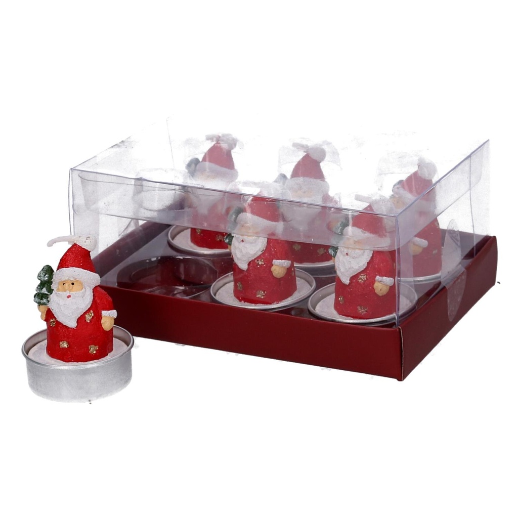 Confezione 6 pezzi candela paraffina babbo natale rosso 13,5x6,5x9,5 cm