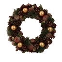 Coroncina con palline oro e pigne amaranto ø45h8,5 cm