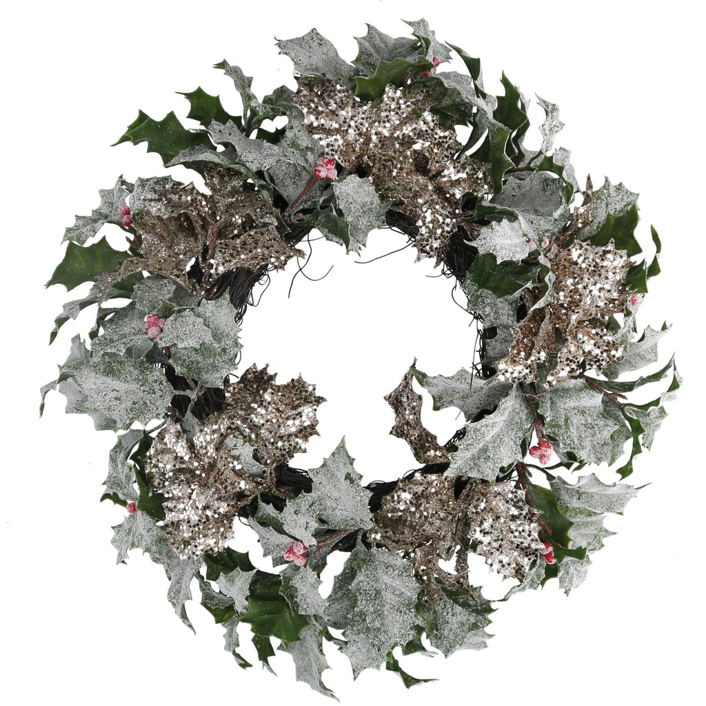 Coroncina con pungitopo oro 26x26x40 cm