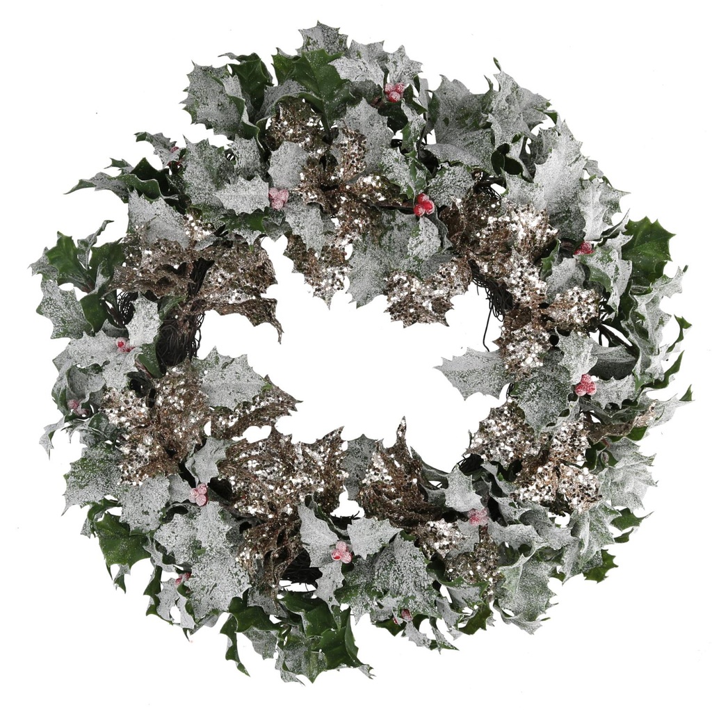 Coroncina con pungitopo oro 36x36x50 cm