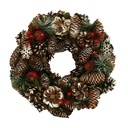 Coroncina innevata con bacche e fiori verde ø30x7,5 cm